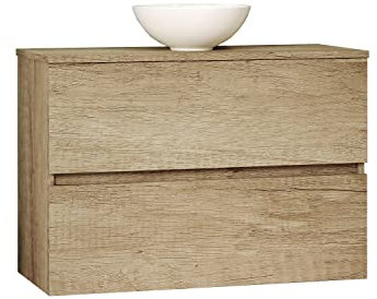 Baikal Conjunto de Mueble de Baño Ness, Especial para baños pequeños. Mueble de Fondo Reducido en 36cm, Incluye Lavabo Cerámico. Mueble MONTADO. Dos Cajones 80 cm Nature