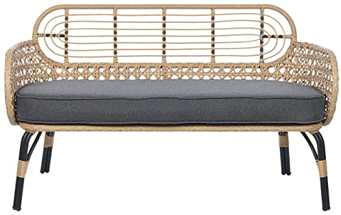 Beliani Sofa PE Rattan 2-Sitzer mit Sitzkissen Natur Grau geflochten Boho Pratello