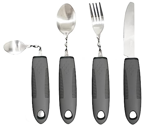 NUZAMAS - Juego de 4 cucharillas adaptativas para temblores adultos mayores artritis y parkinson gris
