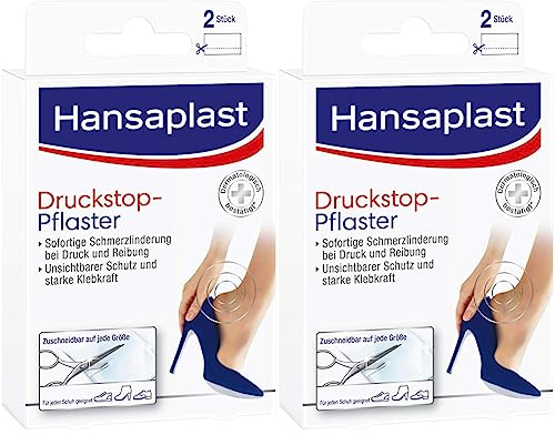 Hansaplast Druckstopp-Pflaster (2 Stück), transparentes Druckstellenpflaster zur Vorbeugung von Blasen, transparentes Pflaster für sofortige Schmerzlinderung (Packung mit 2)