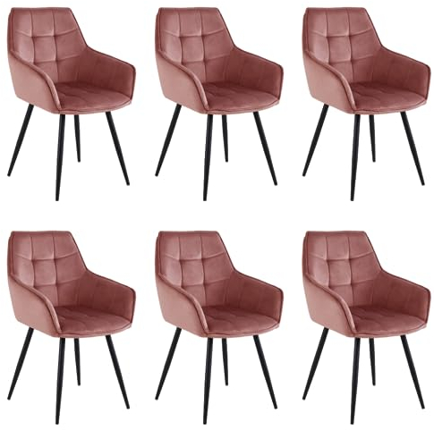 Colenis® - Chaises de Salle à Manger Oriana - Rose - Lot de 6 - Moderne Chaise, Velours, Pieds en métal, accoudoir