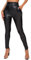 TZLDN Damen Leder Leggings Wetlook High Waist Lederhose Skinny Lederoptik Leggins Hose Strumpfhosen Treggings A001 Schwarz S