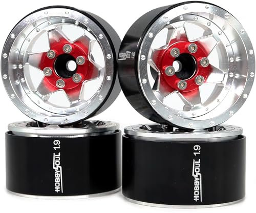 hobbysoul RC Aluminium 1.9 Zoll Beadlock Räder Verstellbare Offsets 1.9 Felgen Silber mit Radnabe für RC 1:10 Crawler TRX4 TRX6 SCX10 Gen7 Gen8, (4 Stück)