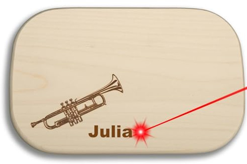 DEKOFANT Frühstücksbrettchen Holz Trompete personalisiert mit Namen | 25 x 16 x 1,5 cm extra dick, Geschenk für Musiker, Musikverein, 25 x 16 x 1, 5 cm extra dick, Brotzeitbrett, Vesperbrett