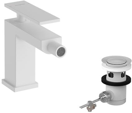 hansgrohe Tecturis E - Rubinetto per Bidet con Scarico A Tirante, Miscelatore Monocomando per Bidet con Altezza Bocca 101 Mm, Bianco Opaco
