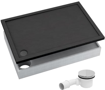 AQUABAD Duschwanne/Duschtasse | Komplettset Basic Black Stone 90x120cm Rechteck | inkl. Styroporträger und Marken-Siphon 90mm mit Chromdeckel | (Gesamthöhe inkl. Träger 16 cm) zum Befliesen