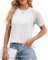 BellaDila Damen Sommer Spitze Kurzarm T-Shirt Rundhals Elegant Vorne Plissee Bluse Locker Top Tunika Oberteile 2024, Weiß, L