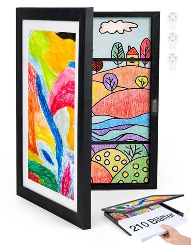 Joyshare A4 Bilderrahmen Kinderzeichnungen holz - Bilderrahmen Wechseln Kinderzeichnungen 25x34x4 cm Schwarz 1 Stück (Dickes)