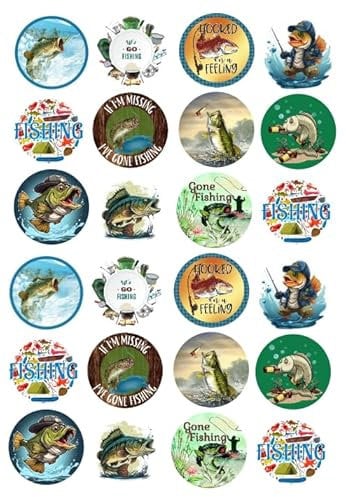 24 Assorted Fishing Pre-cut Edible Rice Card Cup Cake Toppers