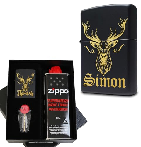 Hirsch Zippo Feuerzeug mit Gravur personalisiert | Männer Geschenke für Jäger & Jagd Zippo mit Hirsch