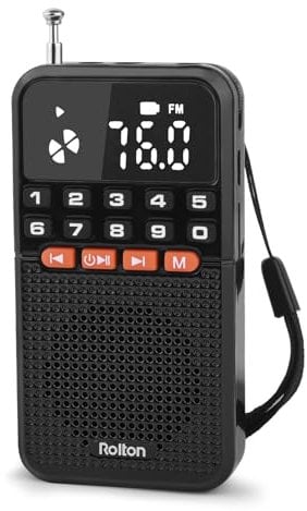 GOLDFOX Portable Radio FM Mini Radio,Multifunctional Pocket Radio Digital Tuning Stereo Radio,USB Rechargeable Personal Radio with LED Screen Equipped with Bluetooth Speaker&Tuning Light(Black)
