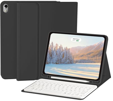 ZOYU Hülle mit Tastatur für iPad Air 11 Zoll 2025/2024 (M3/M2), iPad Air 5/4 Generatio 2022/2020 10,9 Zoll, Soft TPU Rückschale mit Stifthalte, Magnetisch Abnehmbare Folio Tastatur Hülle, Schwarz
