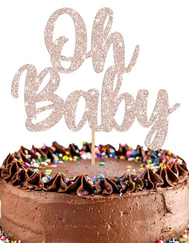 Oh Baby Cake Topper - Glitter Rose Gold Baby Shower Cake Decorations, Gender Reveal Cake Smash Decor, New Baby Cake Top Photo Booth Props (Rose Gold)