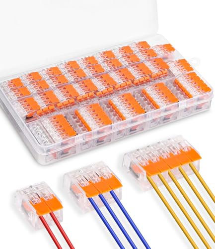 Toaren 75 Stück Kabelverbinder, Verbindungsklemmen Klemmen Elektro mit Betätigungshebel Leiter Klemme 4mm² Lüsterklemmen, Connection Terminals, Kabelklemmen Elektro für Feste Kabe 2-3-5 Leiter