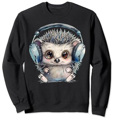 Kawaii Chibi Hedgehog Gamer DJ Music Lover Cuffie carine Felpa