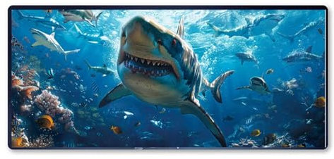 Gaming Mouse Pad shark, Mouse Pad Underwater world Mouse Mat 80CMx30CMx3MM with Stitched Edges, Large Extended XXL Mousepad with Anti Slip Base, Desk Pad for Desk Keyboard Decor, Gifts for Men Kids