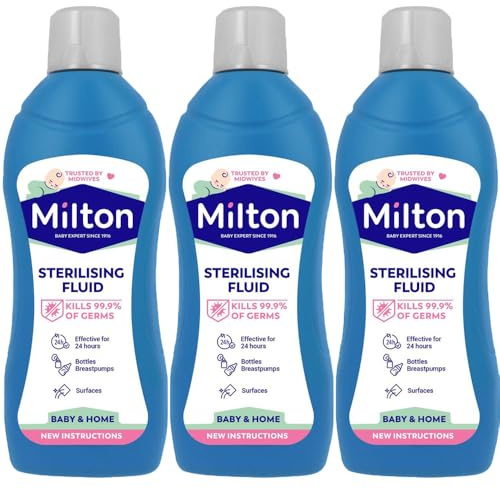MiltonBaby Sterilising Fluid 1000ml Pack of 3 Feeding Bottles Teats Utensils Antiseptic Hygiene Cleaner Household Surface Disinfectant Cleaning Agent with Welari Thank You Card | (3pack) (3000ml)