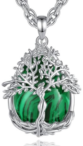 AEONSLOVE Collier Arbre de Vie Femme avec Malachite Pendentif en Cristal Larme Pendentif Arbre de Vie Collier Malachite Pierre Naturelle Bijoux Cristal de Guérison Cadeau Fete des Meres