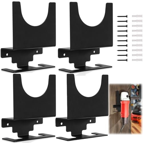 Tlence 4 Pack Angle Grinder Holder, Wall Mount Bracket for 5inch Grinder, Polisher Storage Rack Stand with Wire Hanger, Garage Wall Mount Holder for Angle Grinders Cutters Polishers
