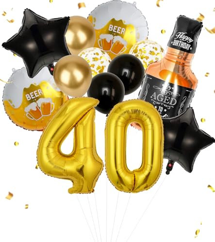 Anlgdi Folienballon Whiskey Deko, Luftballon 40. Geburtstag Deko Mann, Geburtstagsdeko 40 Jahre Manner Frauen, Helium Ballon Whiskey Bierglas Happy Birthday Deko für 40. Geburtstag Manner Party Deko