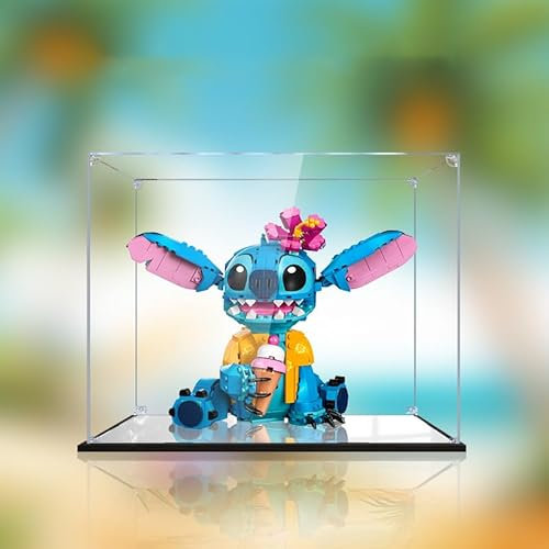 Boîte de présentation en bois de noyer de 2 cm, café noir haut de gamme, convient pour Lego 43249 Disney Stitch, vitrine transparente de 3 mm d'épaisseur, (noir + miroir + 3 mm)