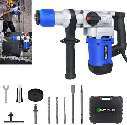 Bohrhammer SDS-Plus, elektrische Bohrmaschine mit Bohrer und Meißel, Hochleistungs-Schlagbohrer, Wandbohrer 1080W mit 6 einstellbaren Geschwindigkeiten und 360°Rotation zum Schlagen/Bohren/Befestigen