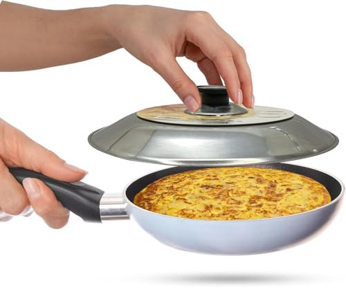 CHEFZOCO Tapa Volteadora de Tortillas, Tapadera sarten Tortillas, Tapa volteatortillas, Tapa tortillas con Mango ergonómico, Tapa metálica cocina, acero inoxidable, Apta para sartenes o platos 30 cm