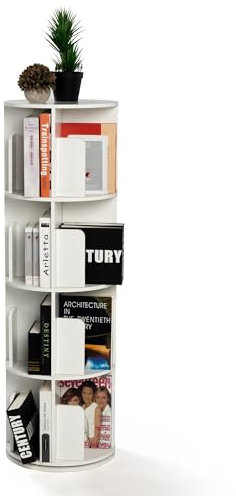 HOMYLIN 4 Tier drehendes Bücherregal, 360 ° drehendes Bücherregal Holz drehende Regale, Bodenstehende Lagerung Display Rack für Wohnzimmer Studienzimmer Büro, weiß