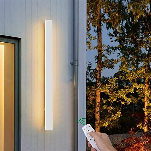 Applique murale d'extérieur blanche à LED avec télécommande, luminaire mural à intensité variable, applique murale d'extérieur et d'intérieur, longue barre, lampe de cour de porche étanche IP65 en alu
