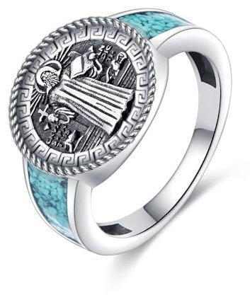 URONE Saint Benedict Ring 925 Sterling Silber St. Benedict Medaille Herren Siegelring Religiöser Pinky Ring Schmuck Geschenke für Frauen Männer #10
