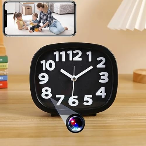 GiDaCom ORLOGIO sveglia con telecamera spia 1080P WiFi, Rilevamento Movimento, Visione Notturna, Microfono, visione da cellulare ios/android APP TUYA Monitoraggio Casa/Ufficio (C6)