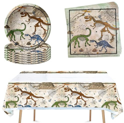 JUNBAOYYDS Vaisselle de fête au motif de dinosaures, assiettes en carton pour anniversaire d'enfant, assiettes en carton au motif de dinosaures, animaux de la jungle pour garçon, fête à thème (gris)