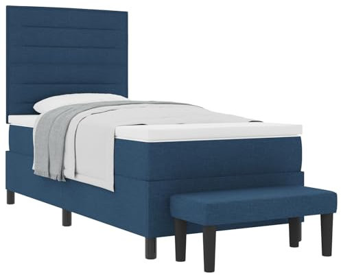 vidaXL Boxspringbett mit Matratze & Bank Blau 90x200 cm Stoff Stylisches Design Gemütliche Unterstützung Schnelle Montage Großartig für Schlafzimmer Schlafmöbel Topper