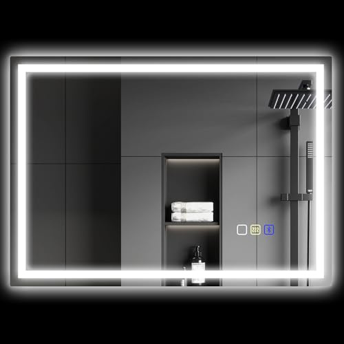 HOMCOM, Specchio da Parete con Luce LED e Speaker Bluetooth 70x50 cm | 3 Colori, Luminosità Regolabile, Funzione Memoria, Antiappannamento, Interruttori Touch, Orizzontale/Verticale