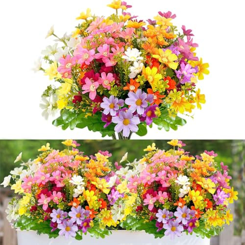 BDHYYM 6 Pièces Fleurs Artificielles Extérieures Fleur Artificiel en Plastique Résistantes aux UV Faux Fausse Fleurs Exterieur Verdure Arbustes Plantes Décoration pour Maison Jardin Porche Balcon