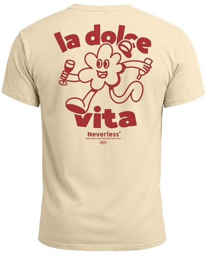 Neverless® Herren T-Shirt Backprint La Dolce Vita Grafikshirt Schriftzug Fashion Streetstyle