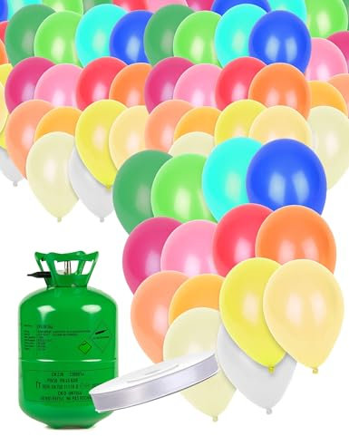 DEGUISE TOI - Kit bouteille d'hélium avec 50 ballons multicolores et ruban - Lot à thème