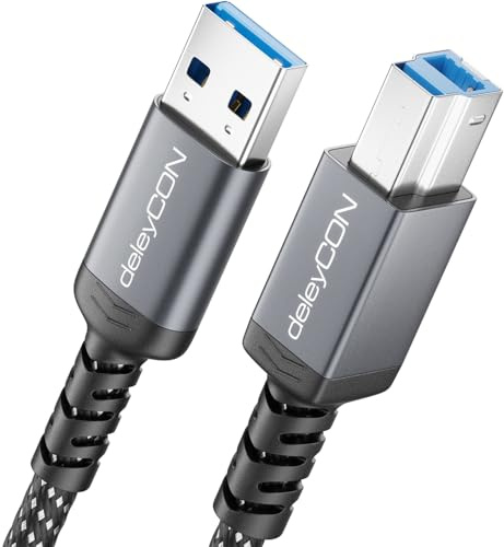 deleyCON 0,5m USB 3.0 Kabel USB-A auf USB-B 5 Gbit/s - Schwarz | Kurzes 50cm, Druckerkabel Datenkabel für Drucker, Scanner, externe Festplatte, Dockingstation, Monitor, Upstream Cable