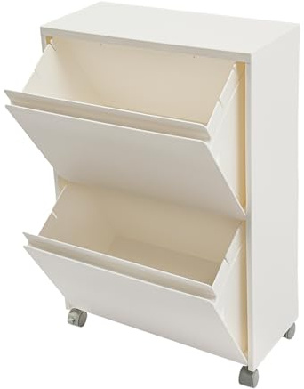 Duoruameng Schuhschrank Schmal mit 2 Klappen & Rollen Robuster Schuhregal Schuhkipper für 4 Paar Schuhe 40 x 19,5 x 60,5 cm Weiß