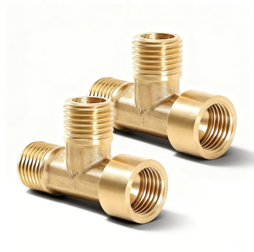 2 Stück Messing T-Stück Rohrverschraubung, 1/4 x 1/4 x 1/4 NPT 3-Wege T-Verbinder mit Innen x Außen x Außengewinde für den Transport von Gasleitungen Druckluft Wasser Sanitär Fittinge