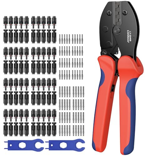 GETLITOOL Solar Crimpzange Set für 2.5/4/6mm² PV Kabel, 40 Paar Männlich Weiblich Solarstecker IP68 Wasserdicht, mit 2 Schraubenschlüssel Crimpwerkzeuge für Solaranlage Photovoltaik, Solarmodule