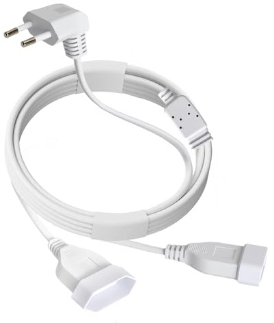 Cavo di prolunga da 3 m, spina piatta, 2 in 1, cavo di alimentazione, adattatore piatto, angolato, spina europea di tipo C, 250 V/2,5 A, 1 mm²/0,75 mm², per TV PC computer monitor