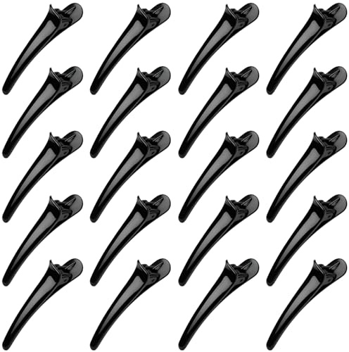 KEJOL, 20 Pinzas para el Cabello de Pico de Pato, Plástico, 7,6 cm, Negro, Brillo, para Peluquería y Uso Doméstico
