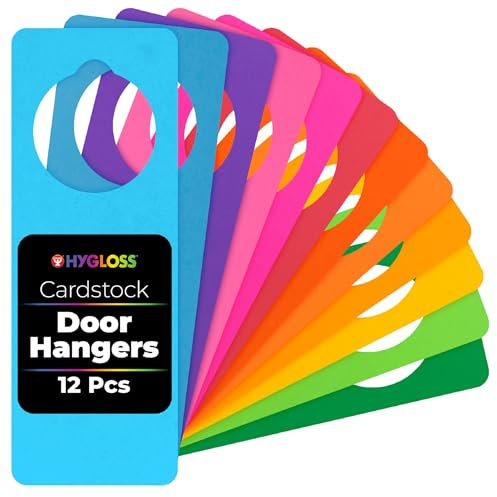 Hygloss 12 Cardstock Door Hangers - DIY Doorknob Tag - Bright Assorted Colors - Fun Arts & Crafts Activity for Home, Classroom, Office, Approx. 4” x 11”