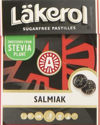 Läkerol Salmiak - Stevia - Original - Suédois - Sans sucre - Réglisse salée - Pastilles - Pastilles - Gouttes - Dragees - Bonbons - Bonbons - 25 g