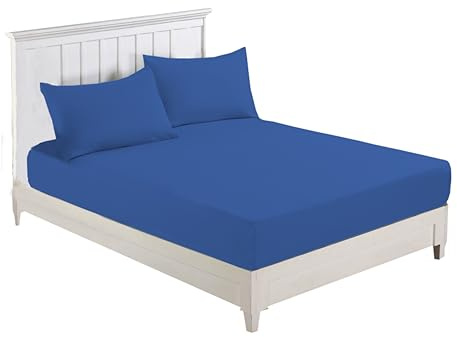 R&Z Plain Luxury Polycotton Fitted Sheet Single, Double, King, Super King, 4FT (Mid Blue, King)