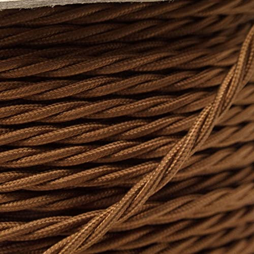 PRE-CUT 5 Meter Length Vintage Styled British Bronze Coloured Cloth Covered Braided Twist Flex - Electric Cable 3 Core; Electrical Wire 3Amp; Lighting Flex 0.50mm