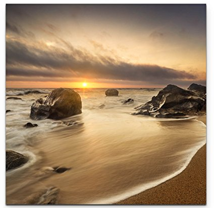 Paul Sinus Art Leinwandbilder | Bilder Leinwand 60x60cm ruhiges Meer am Abend, beim Sonnenuntergang