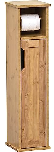 EVIDECO 9912195 Portarrollos de Papel higiénico 2 en 1 y Armario de Almacenamiento, Madera de mahé, Bambú ingeniería, Mahe, 7.2'L x 7.2 W x 29.9 H