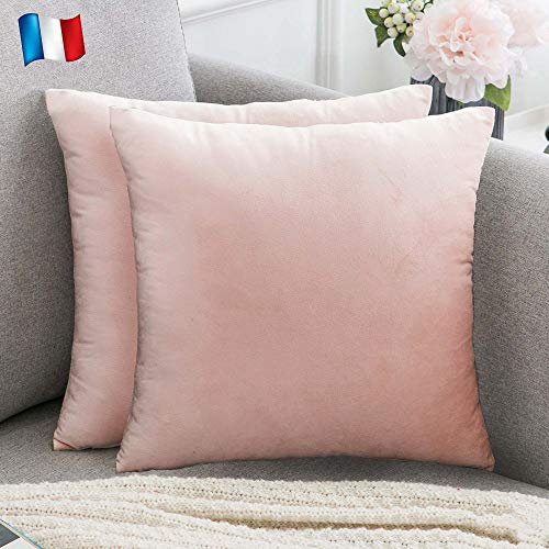 Douceur De Plumes 2er Set puderrosa Samt Kissenbezug 40x40 cm, Soft Modern Rectangular Kissenbezug für skandinavisches Wohnzimmer, Pink Sofa (2 Pudriges Rosa)